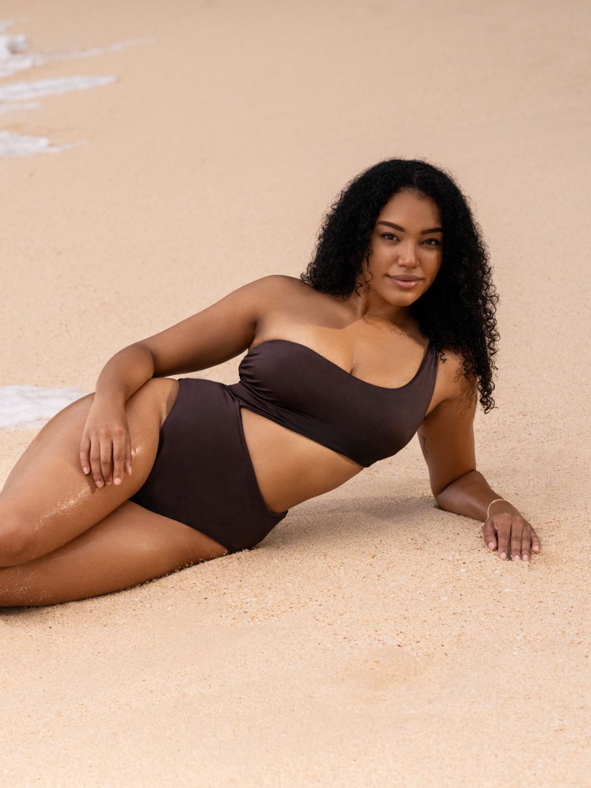 Harper One-Shoulder Suit - Brown Shine