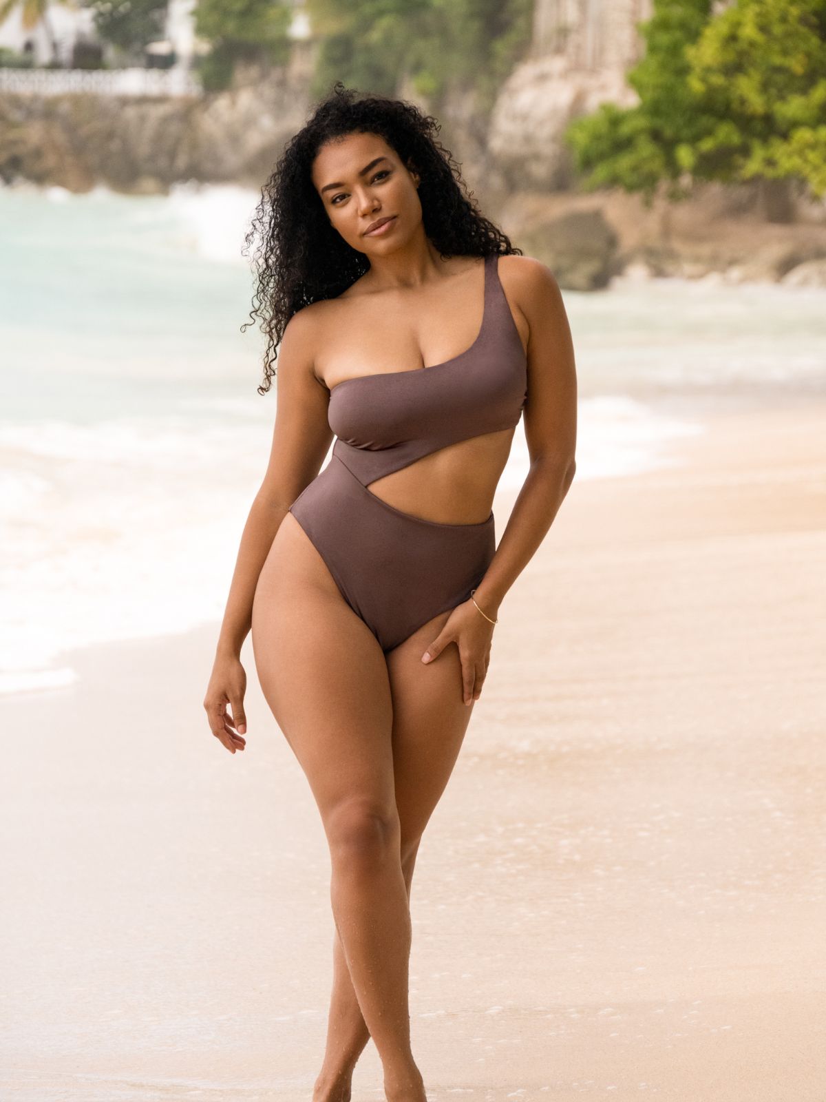 Harper One-Shoulder Suit - Brown Shine